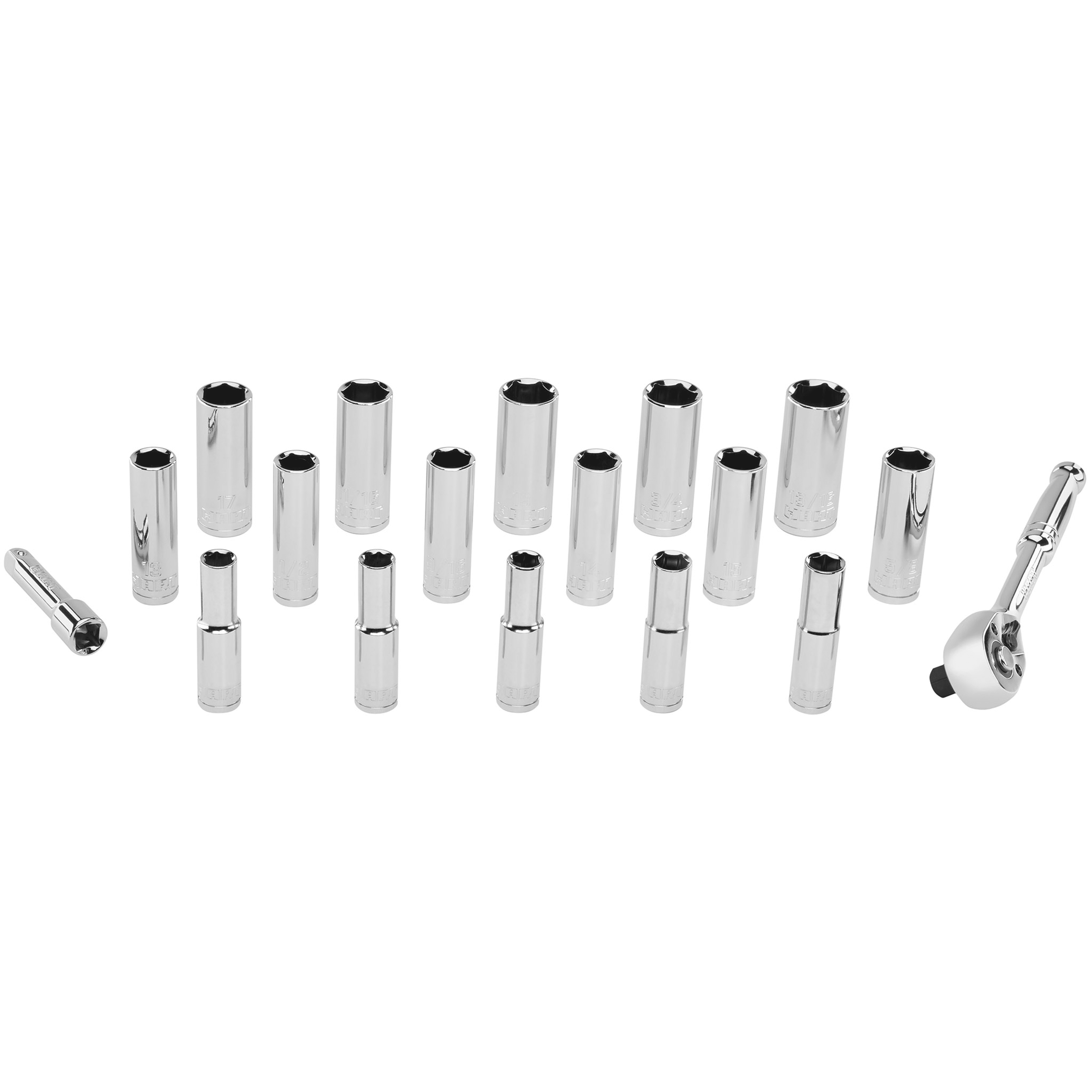 HART 18-Piece 3/8-inch Drive Deep Socket Set with Ratchet. Chrome