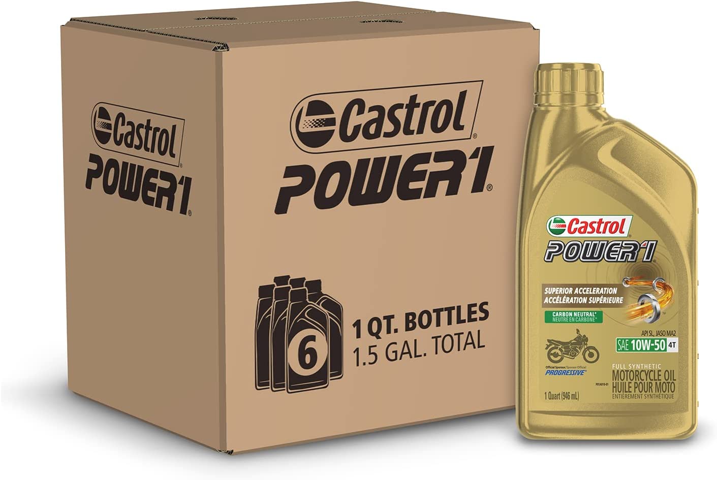 Castrol Power1 4T 10W-50 Full Synthetic Motorcycle Oil. 1 Quart. Pack of 6