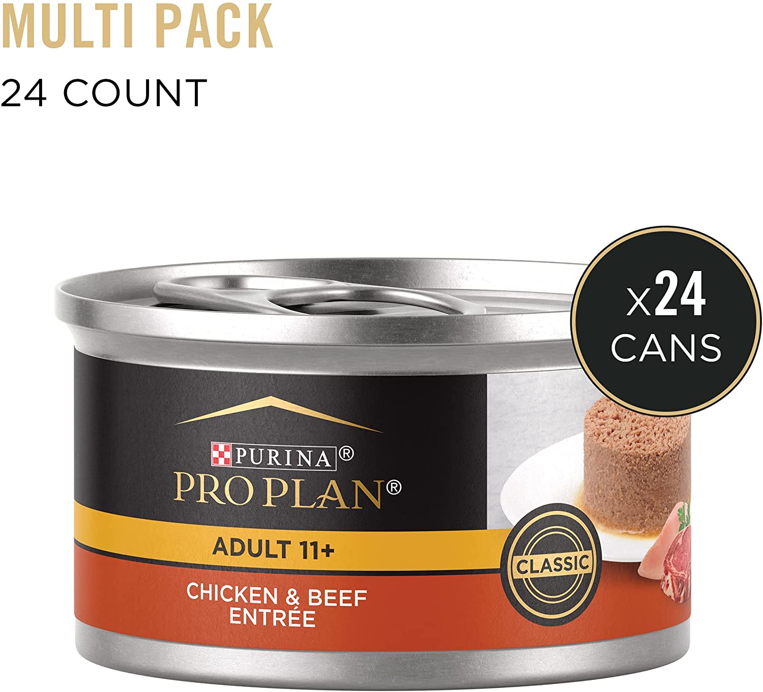Purina Pro Plan High Protein Senior Wet Cat Food Pate. SENIOR 11+ Chicken and Beef Entree - (24) 3 oz. Pull-Top Cans