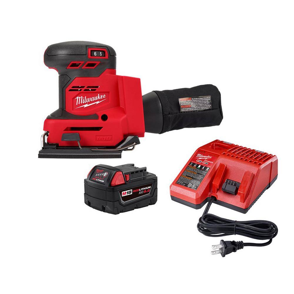 Milwaukee 2649-20-48-59-1850 M18 18-Volt Lithium-Ion Cordless 1/4 in. Sheet Sander with One 5.0 Ah Battery and Charger