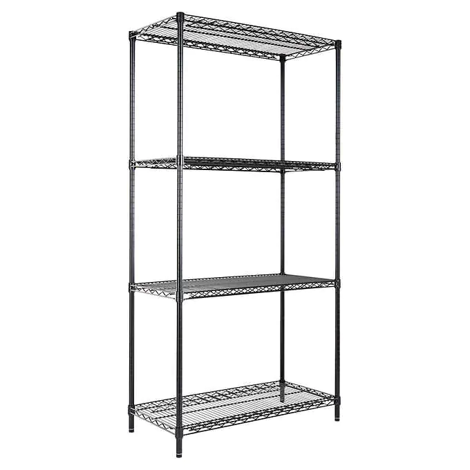 Alera ALESW503618BL Industrial Heavy-Duty Wire Shelving Starter Kit. 4-Shelf. 36w X 18d X 72h. Black
