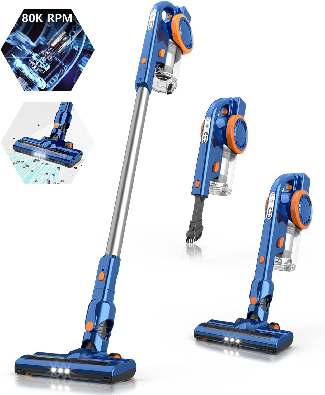ORFELD Cordless Vacuum Cleaner. 20000Pa Stick Vacuum 2 in 1. Up to 50 Mins Runtime. with Dual Digital Motor for Deep Clean Whole House