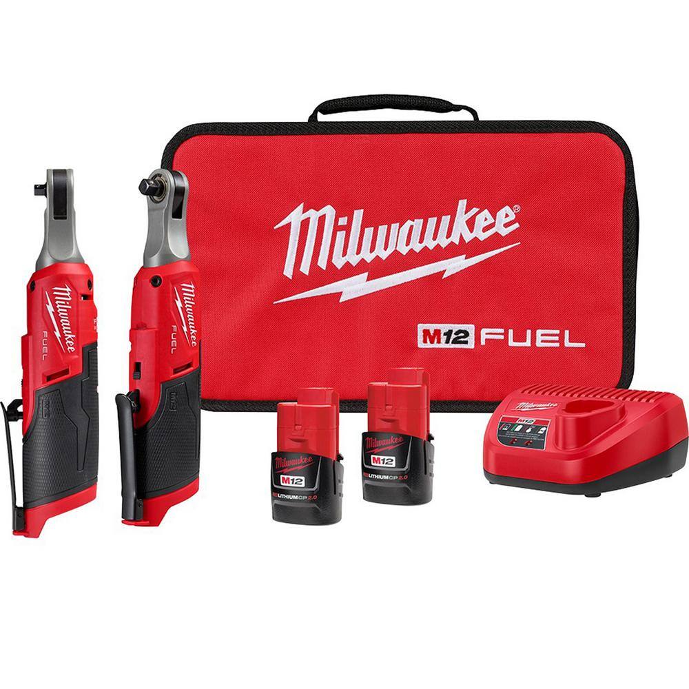Milwaukee 2567-22-2566-20 M12 FUEL 12V Li-Ion Brushless Cordless High Speed 3/8 in. Ratchet and M12 FUEL High Speed 1/4 in. Ratchet Combo Kit
