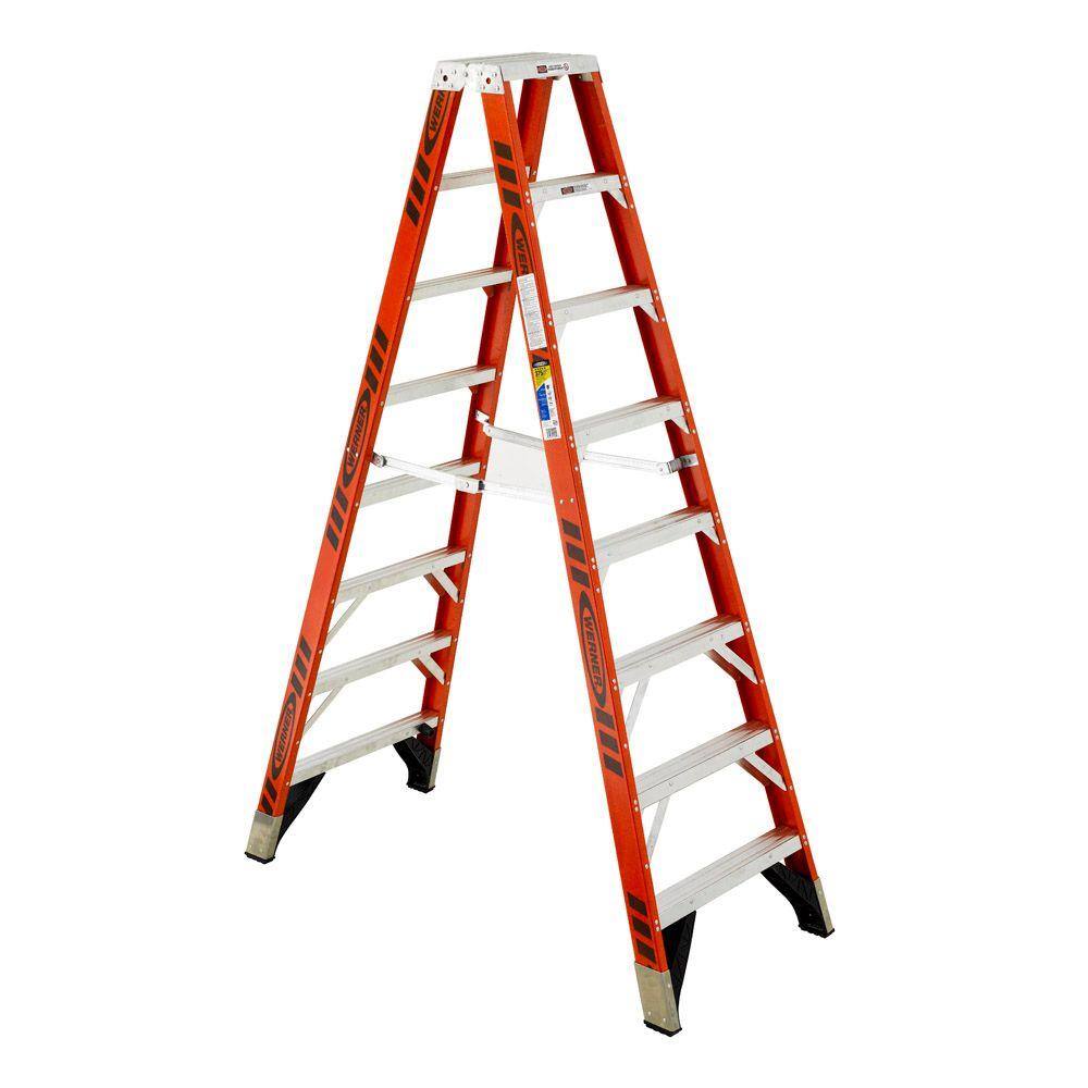 Werner T7408 8 ft. Fiberglass Twin Step Ladder with 375 lb. Load Capacity Type IAA Duty Rating