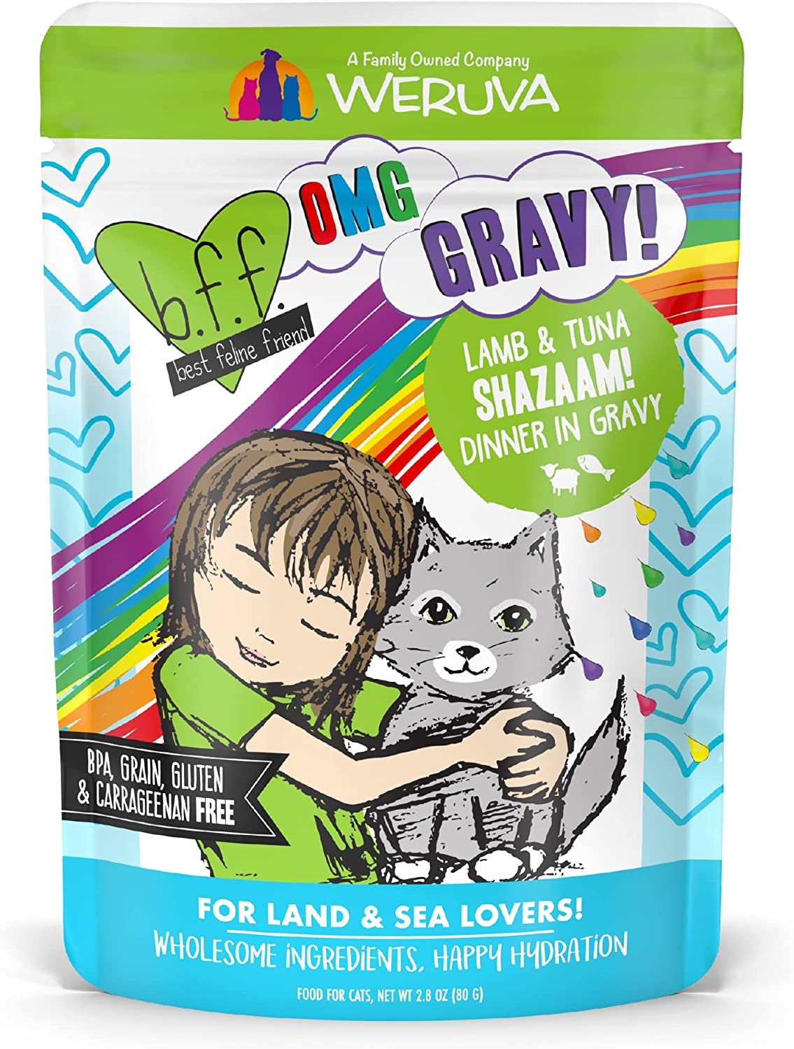 Weruva B.F.F. Omg - Best Feline Friend Oh My Gravy!. Shazaam! With Lamb & Tuna In Gravy Cat Food. 2.8Oz Pouch (Pack Of 12)