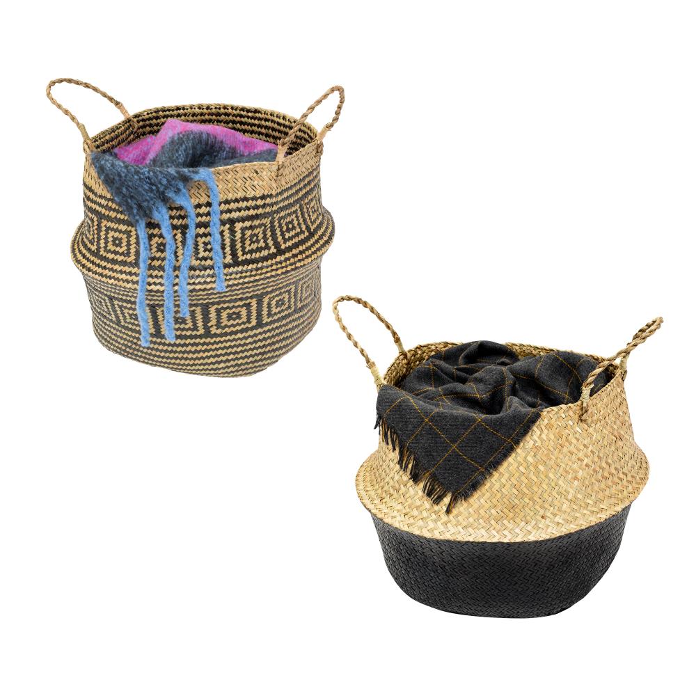 Honey-Can-Do 2-Pack 18-in W x 14-in H x 18-in D Black/Natural Sea Grass Stackable Basket