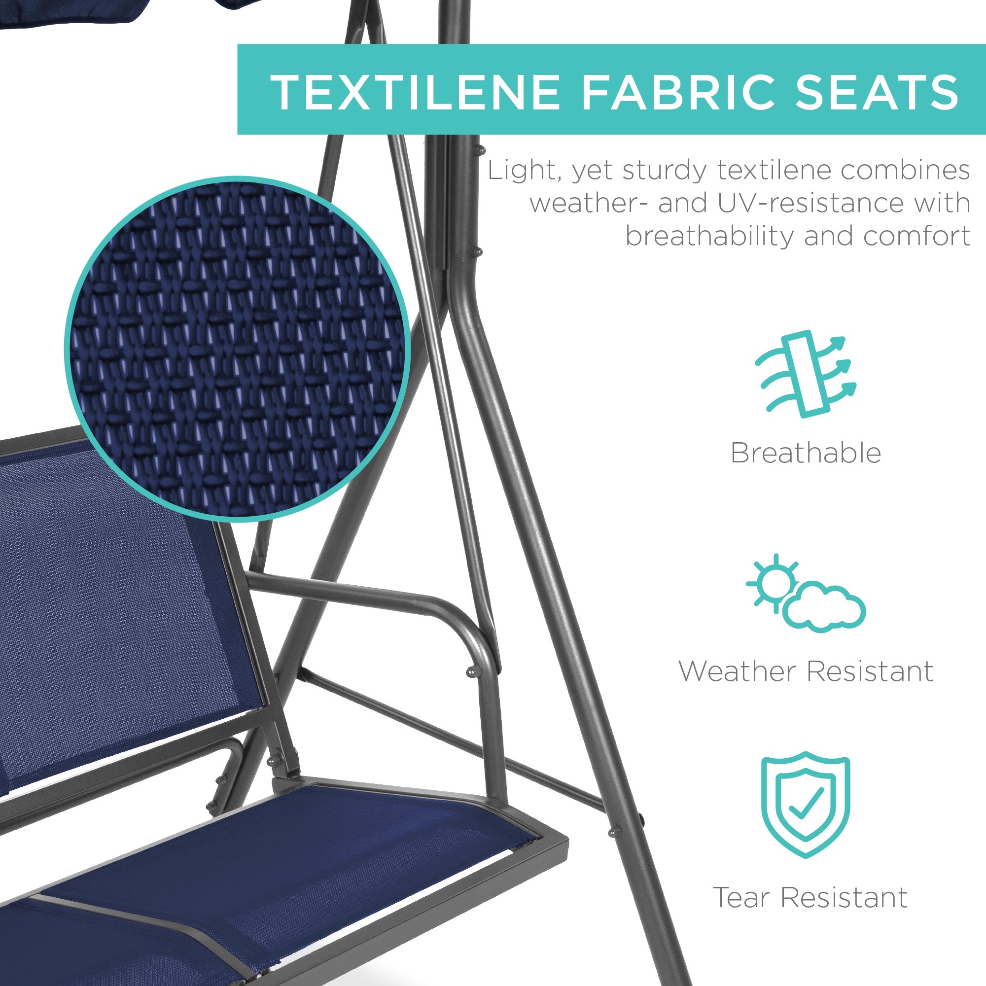 Best Choice Products 2-Seater Outdoor Adjustable Canopy Swing Glider Patio Bench w/ Textilene. Steel Frame - Navy