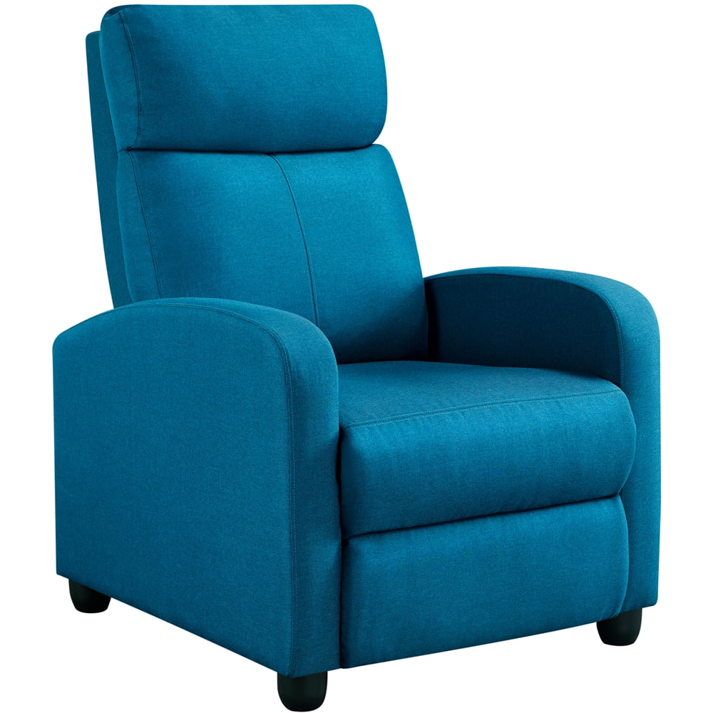 Easyfashion Fabric Push Back Theater Recliner Chair with Footrest. Blue