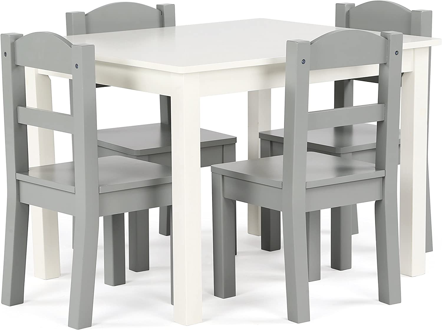 Humble Crew. White/Grey Kids Wood Table and 4 Chairs Set