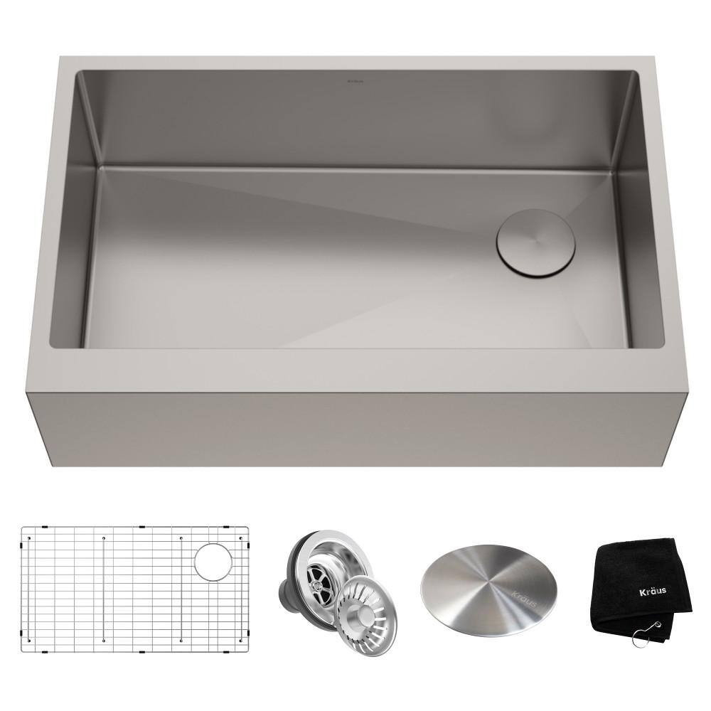 KRAUS  Standart PRO Farmhouse/Apron-Front Stainless Steel 33 in. Single Bowl Kitchen Sink