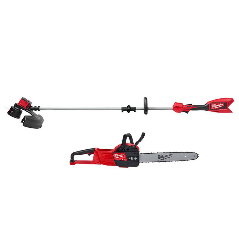 Milwaukee 2828-20-2727-20 M18 18V Lithium-Ion Brushless Cordless String Trimmer with M18 FUEL 16 in. 18V Lithium-Ion Chainsaw (2-Tool)