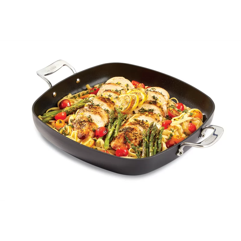 All-Clad Essentials Nonstick Hard Anodized Square Pan with Trivet. 13 inch. Black