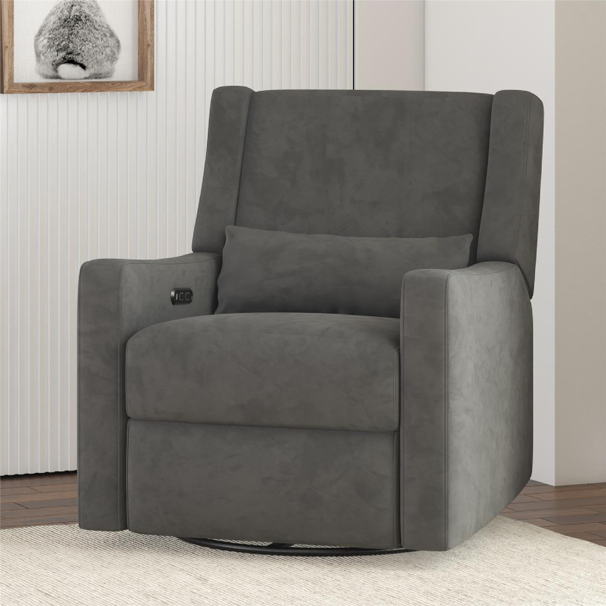 Baby Relax Otto 4-in-1 Swivel Glider Rocker Power Recliner with USB Ports. Gray Velvet