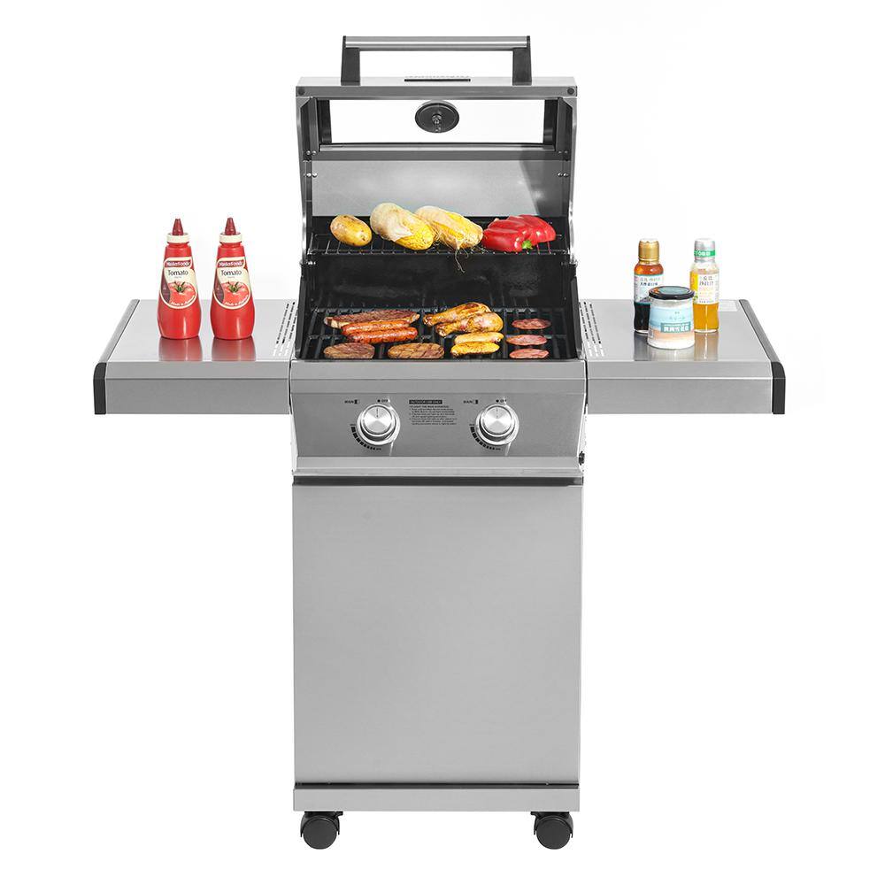 Monument Grills 14633 2-Burner Propane Gas Grill in Stainless with Clear View Lid and LED Controls