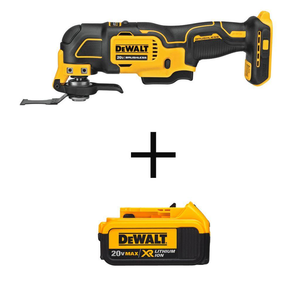 DEWALT DCS354BWDCB204 ATOMIC 20V MAX Cordless Brushless Oscillating MultiTool and (1) 20V Premium Lithium-Ion 4.0Ah Battery