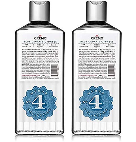 Cremo Rich-Lathering Blue Cedar & Cypress Body Wash. A Woodsy Scent with Notes