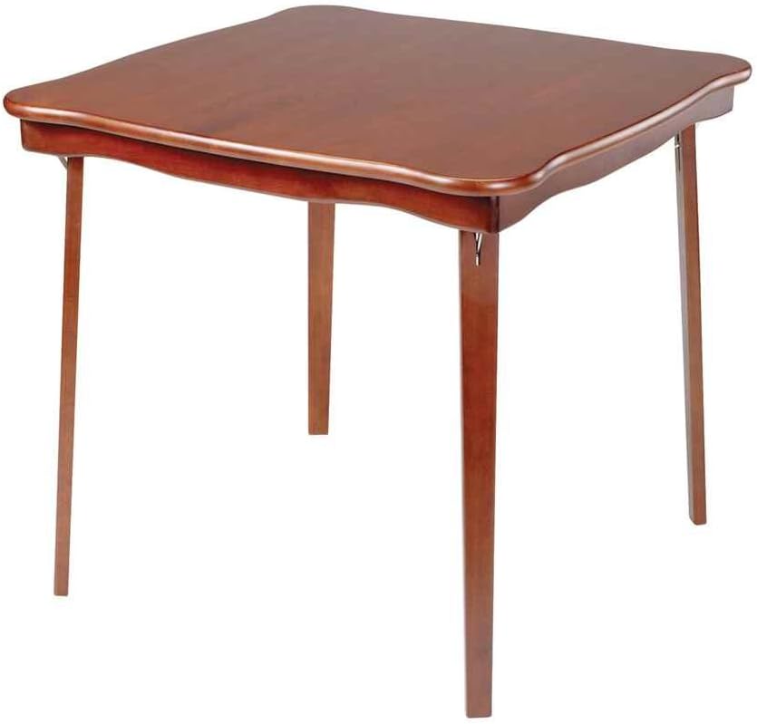 MECO STAKMORE Scalloped Edge Folding Card Table Cherry Finish. 32 in x 32 in x 29.5 in