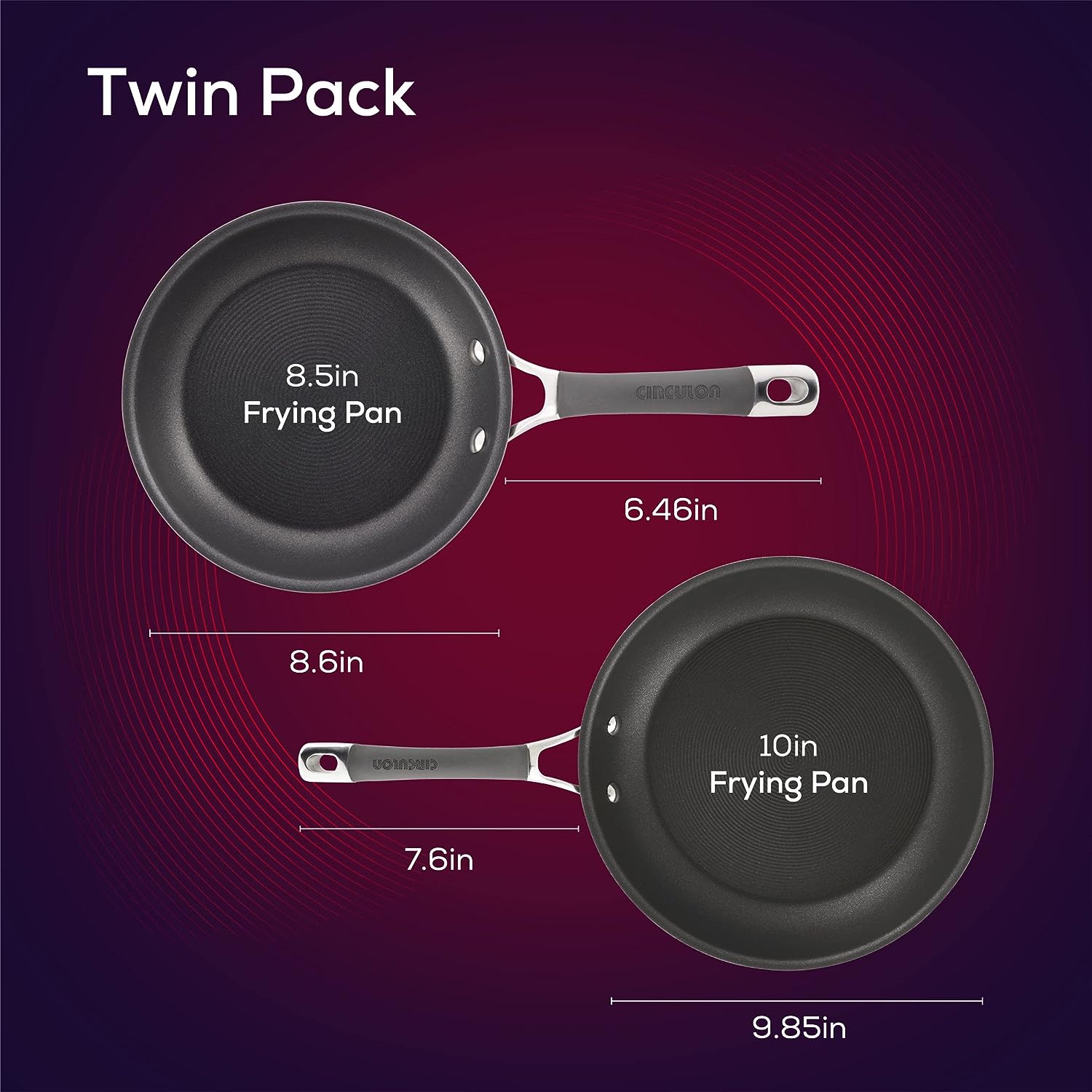 Circulon 83905 Radiance hard anodized Nonstick Frying pan set / Skillet Set - 8.5 Inch and 10 Inch. Gray