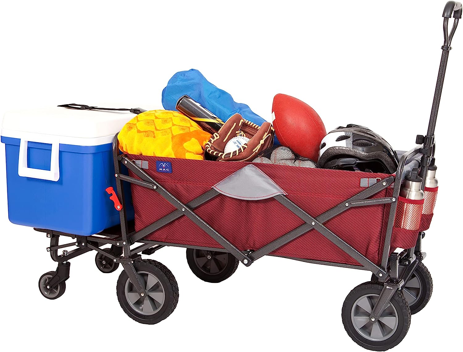 MacSports Collapsible Folding Outdoor Utility Tailgate Wagon with Cargo Trailer. Wine Red