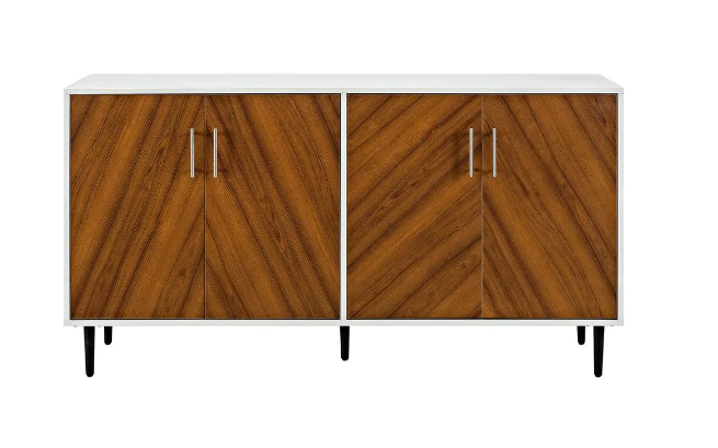 Walker Edison Furniture Company Hampton 58 in. Solid White and Teak Bookmatch Buffet Stand