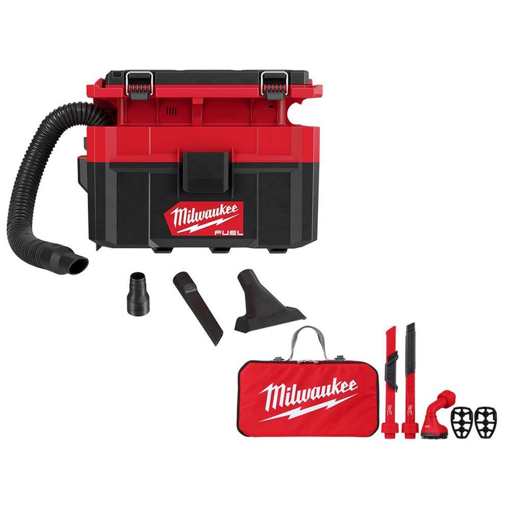 Milwaukee 0970-20-49-90-2019A M18 FUEL PACKOUT Cordless 2.5 Gal. Wet/Dry Vacuum with AIR-TIP 1-1/4 in. - 2-1/2 in. (4-Piece) Automotive Kit