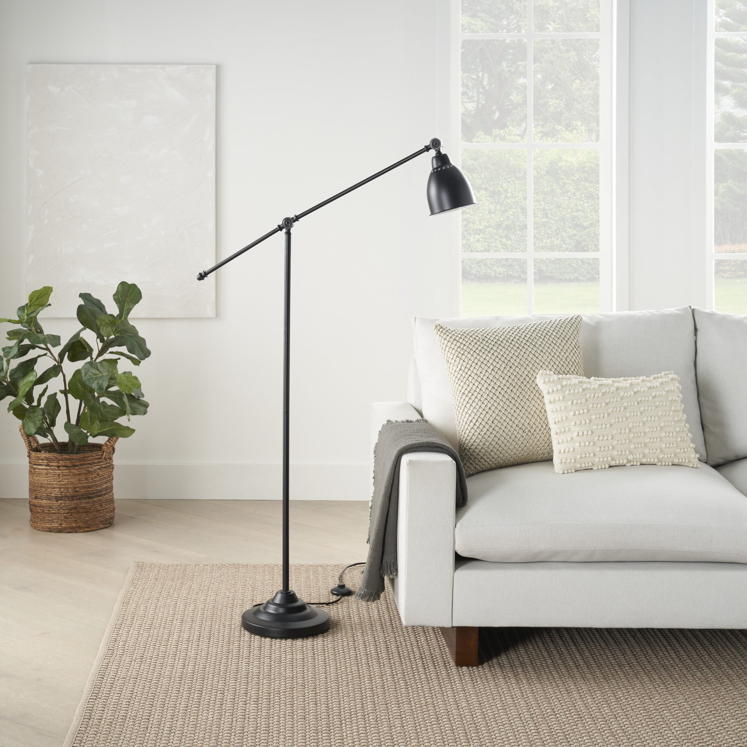 Nourison 54″ Metal Standing Lamp Modern. Contemporary. Industrial for Bedroom. Living Room. Office. Reading. Black