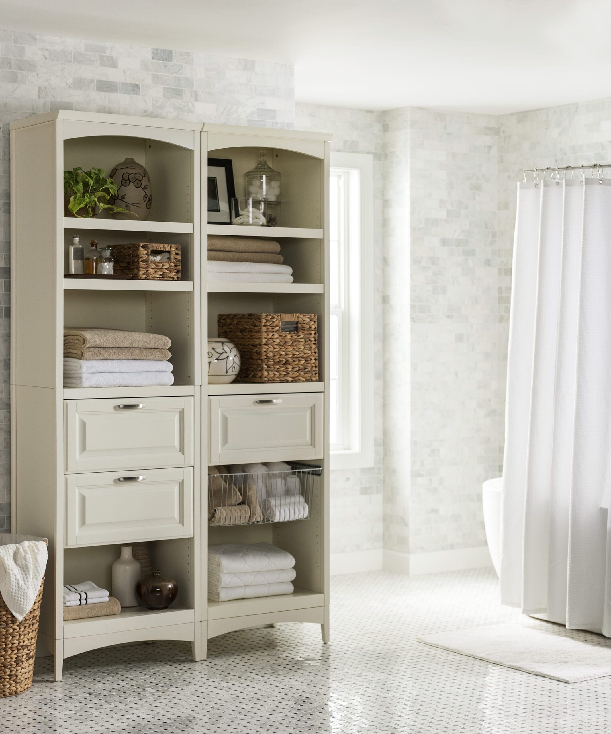 allen + roth Hartford 24-in W x 16-in D x 76-in H Antique White Tower