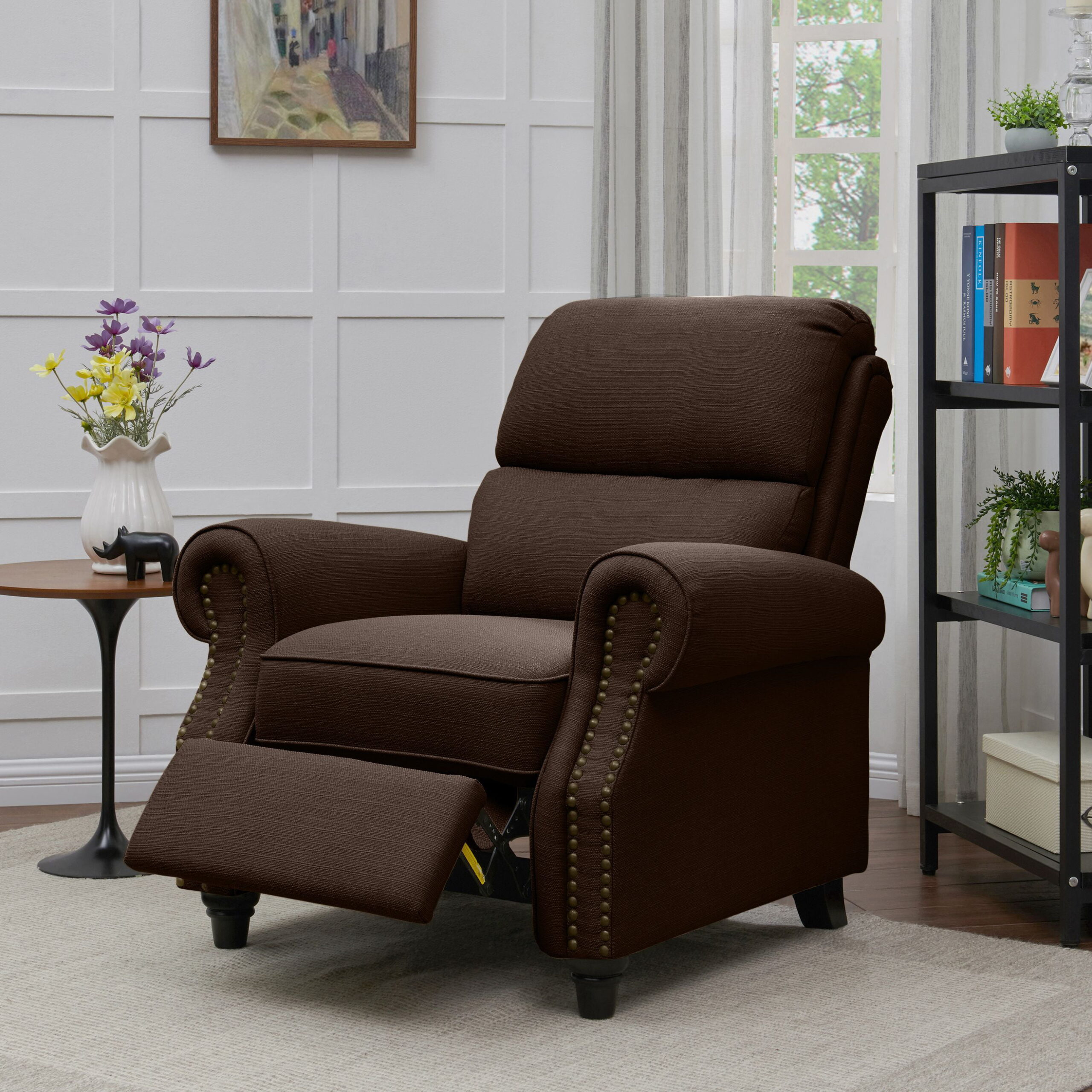 Homesvale Cari Push Back Recliner Chair. Brown Linen