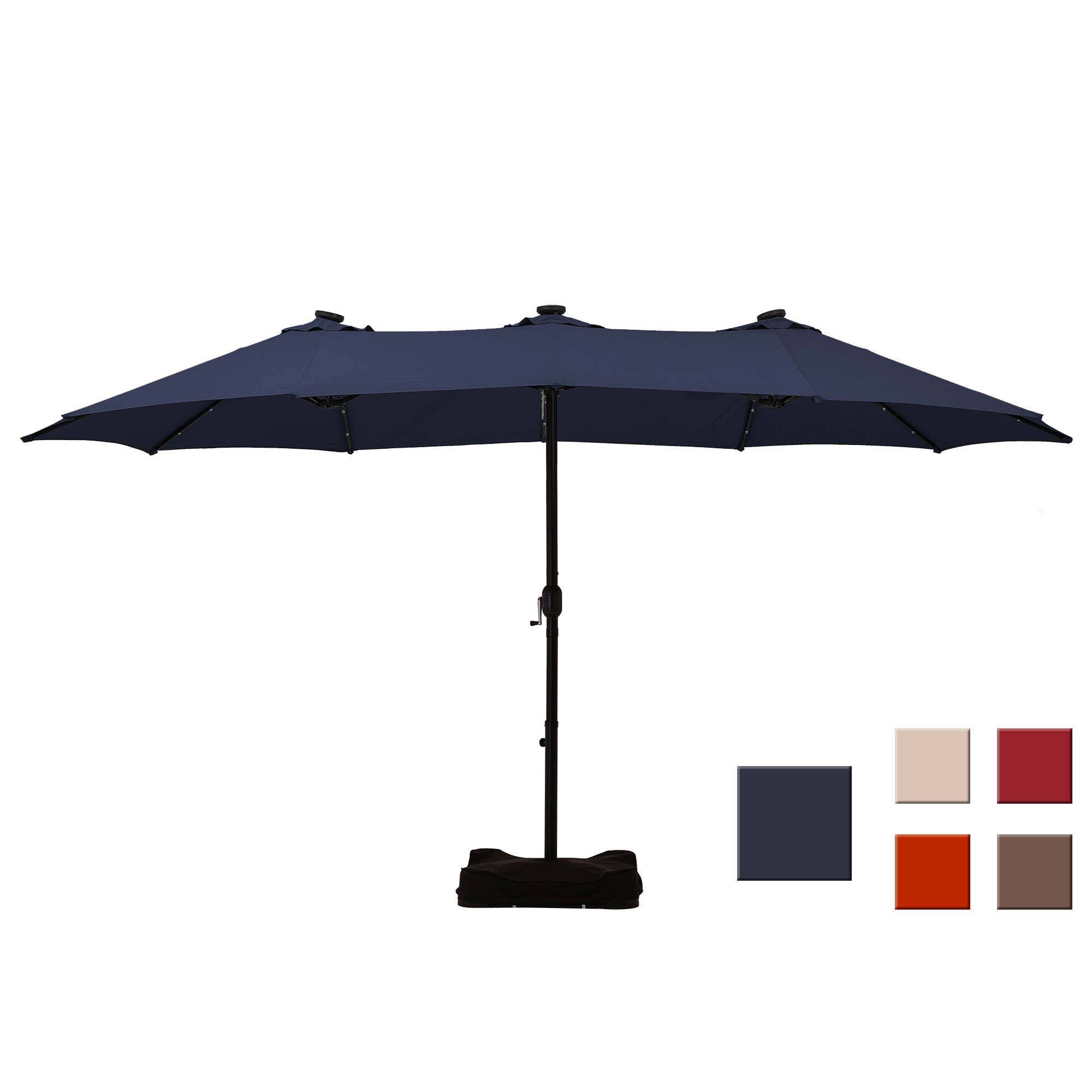 Clihome 15-ft Navy Blue Solar Powered No-tilt Market Patio Umbrella with Base
