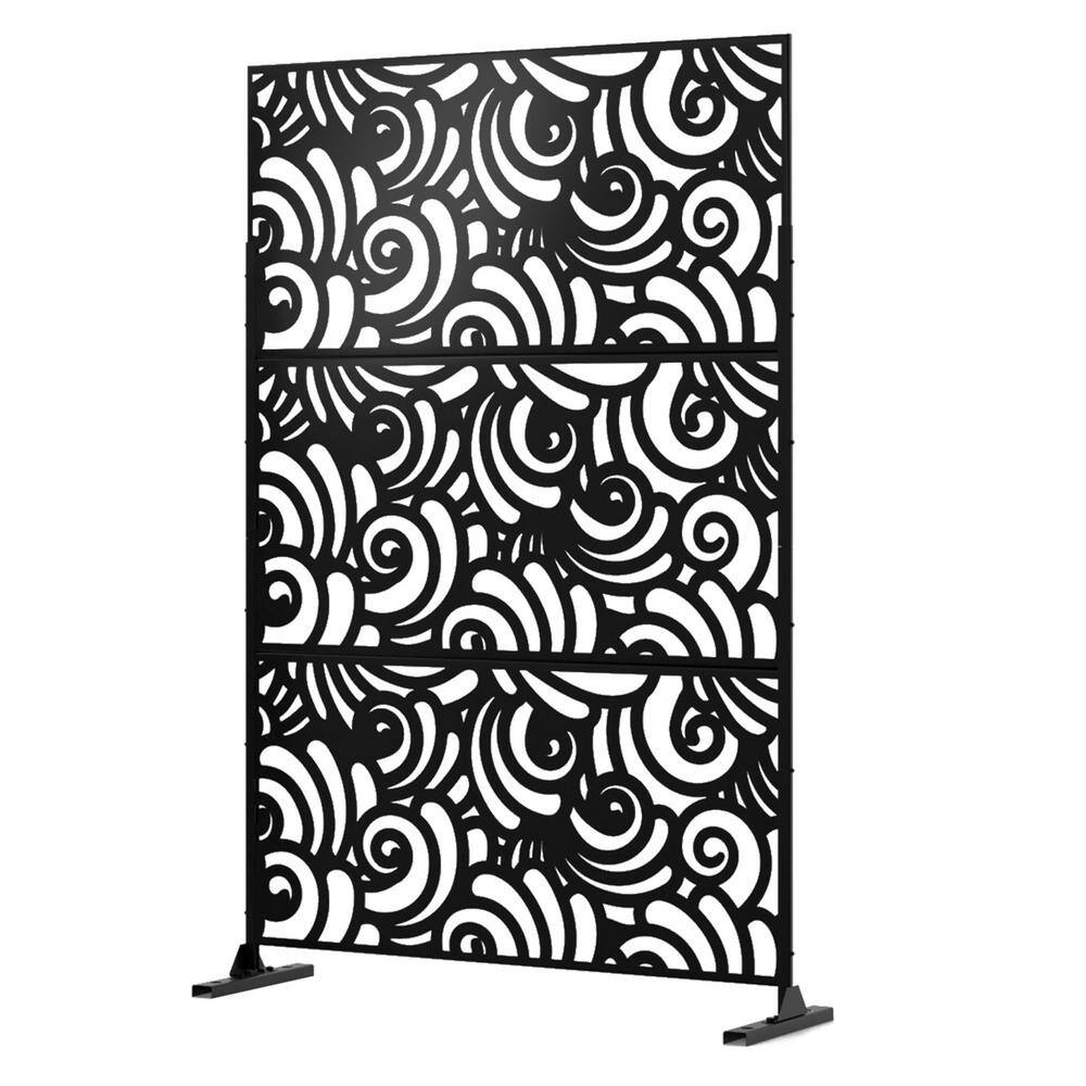 FENCY HD-A-GE04013 76 in. H x 47.2 in. W Galvanized Metal Outdoor Privacy Screens Garden Fence Spoondrift Pattern in Black