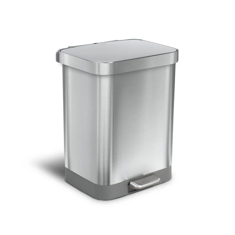 Glad GLD-74525 13 Gal. ALL Stainless Steel Step-On Large Metal Kitchen Trash Can w/Clorox Odor Protection and Soft-Closing Lid
