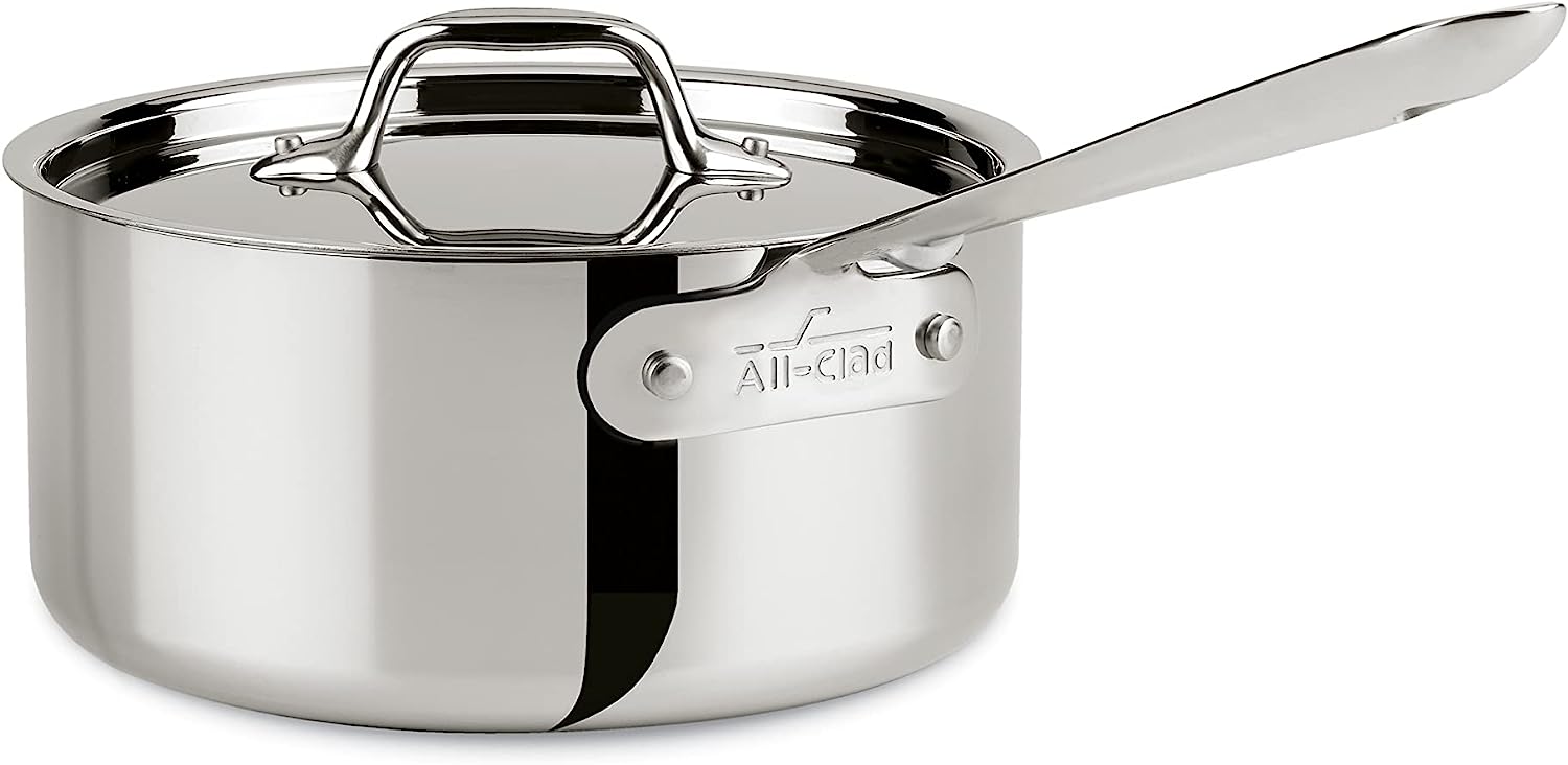 All-Clad D3 3-Ply Stainless Steel Sauce Pan with Lid 3 Quart Induction Oven Broil Safe 600F Pots and Pans. Cookware.Silver