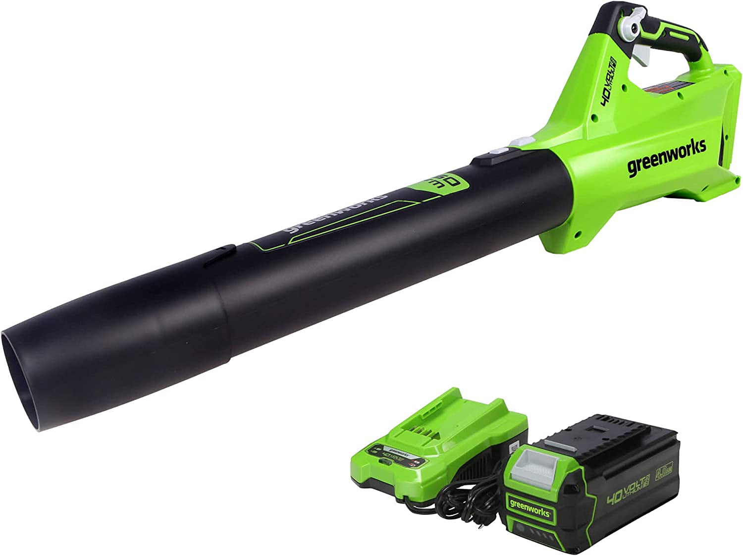 Greenworks 40V (120 MPH / 450 CFM) Cordless Axial Blower. 4Ah USB Battery (USB Hub) and Charger Included