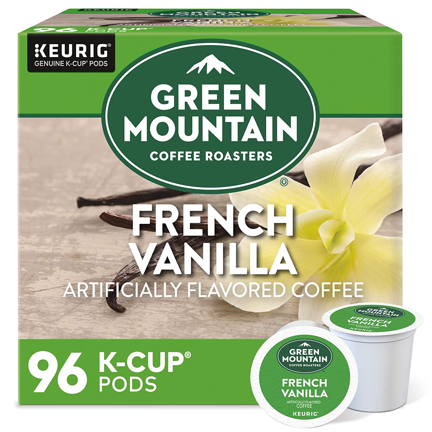 Green Mountain Coffee Roasters French Vanilla. Single-Serve Keurig K-Cup Pods. Flavored Light Roast Coffee Pods. 96 Count