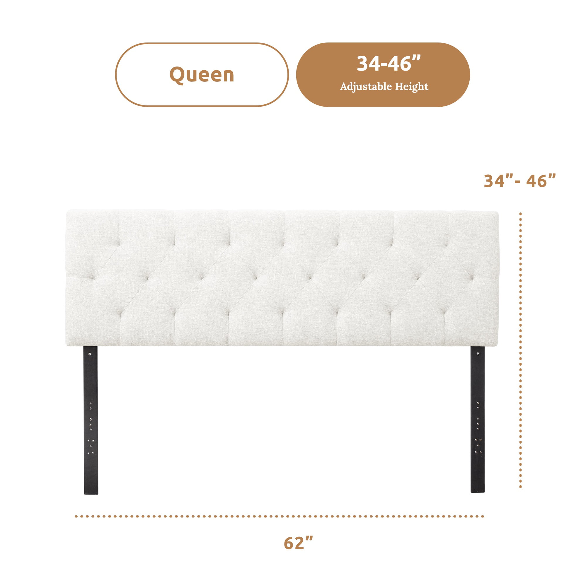 Rest Haven Eugene Diamond Tufted Upholstered Headboard. Queen. Cream