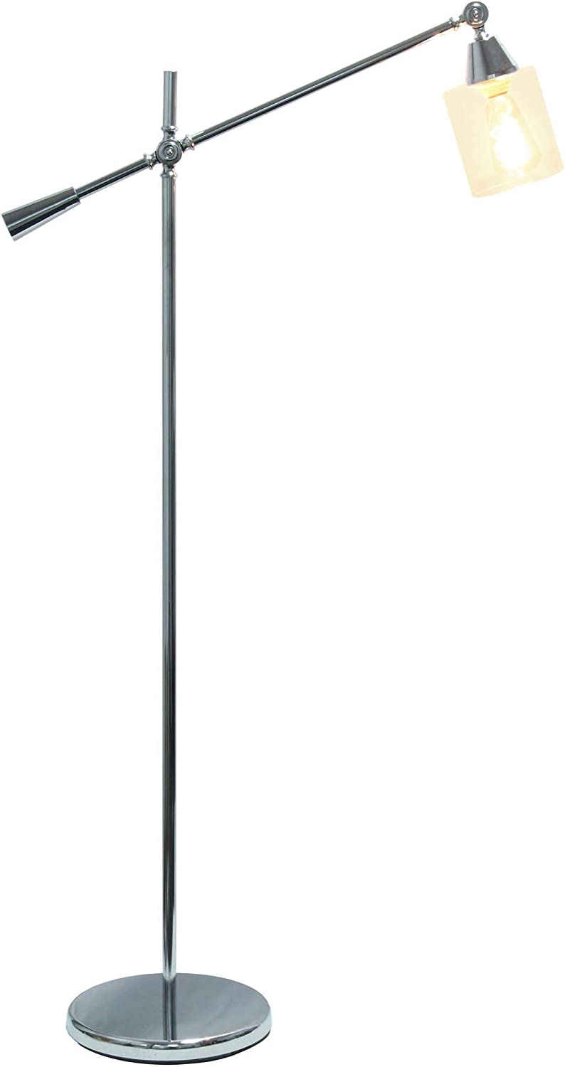 Lalia Home Decorative Swing Arm Floor Lamp with Clear Glass Cylindrical Shade. Chrome