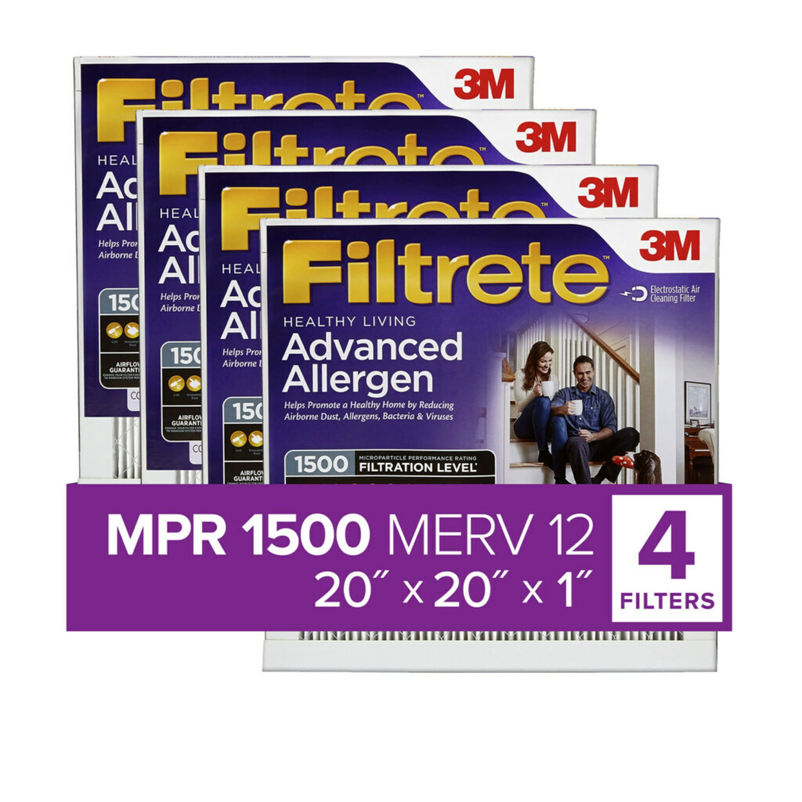 Filtrete by 3M 20x20x1. MERV 12. Advanced Allergen Reduction HVAC Furnace Air Filter. 1500 MPR. 4 Filters