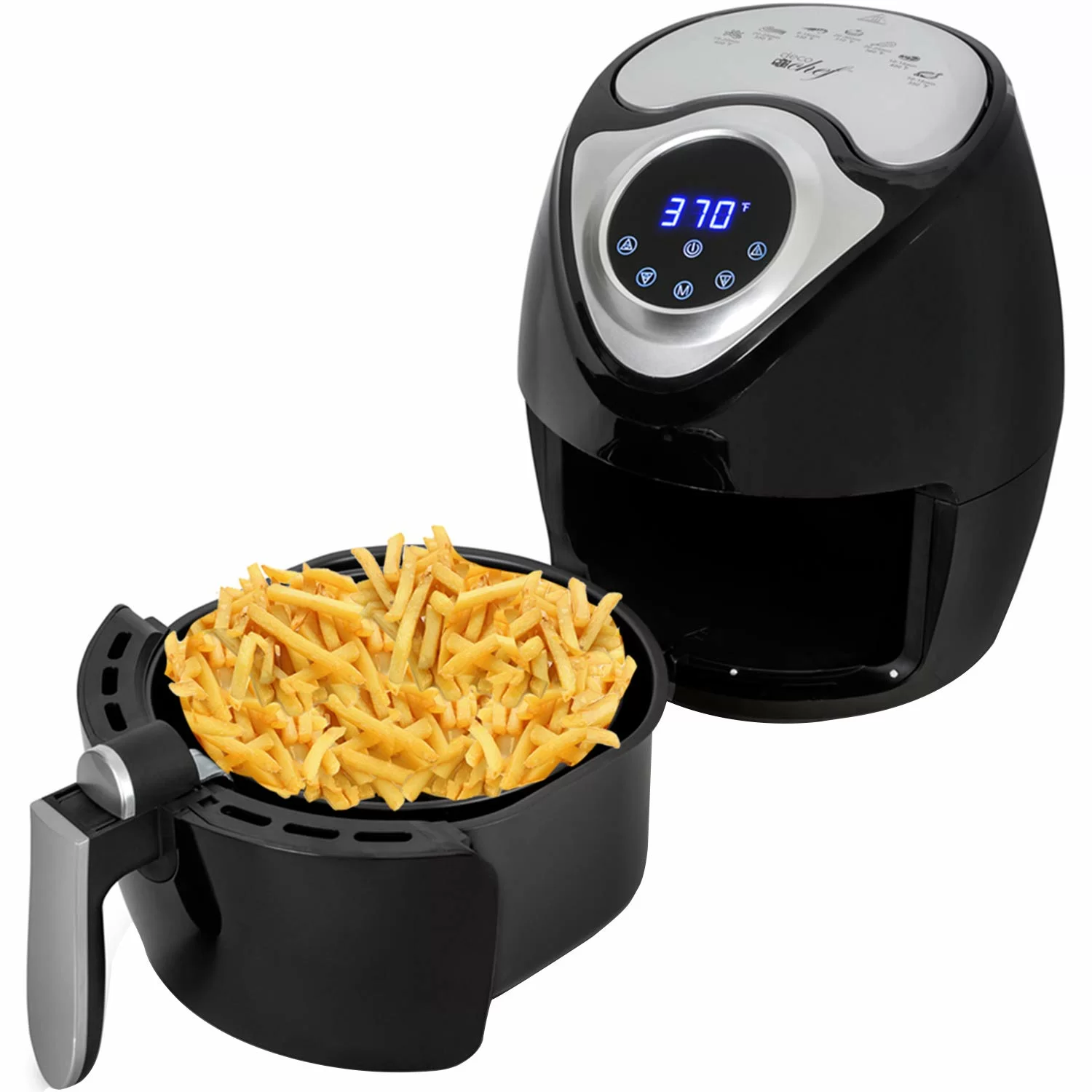 Deco Chef DCDAIRFR XL 14.5 Cup 3.7 QT Digital Air Fryer Cooker With 7 Smart Programs. LED Touch Screen. Oil-Less Non-Stick Coated Basket. Timer Counter Top. Healthy Kitchen Safe Frying Station with Cook Book