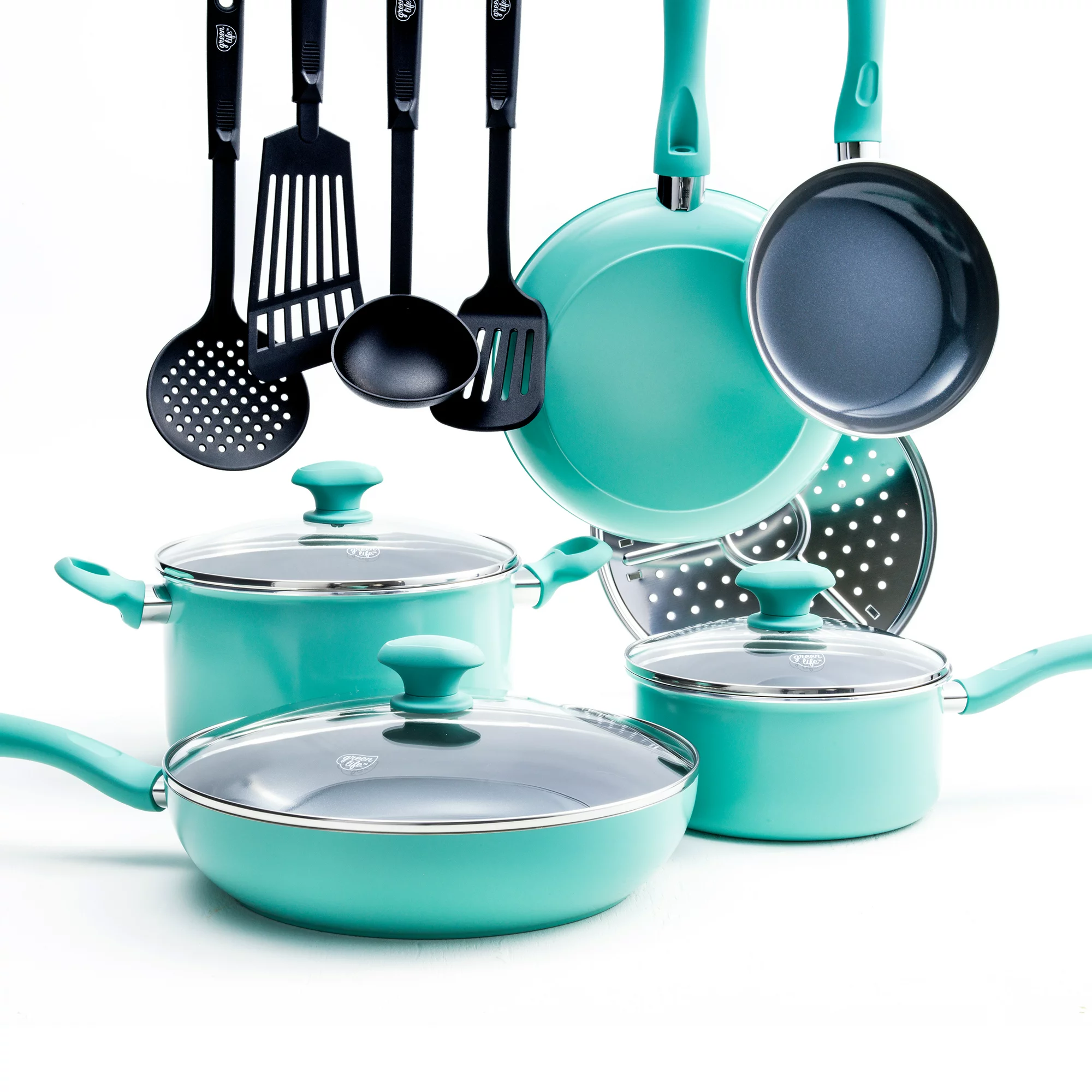 Greenlife Diamond Ceramic Non-stick 13Pc Cookware Set. Turquoise