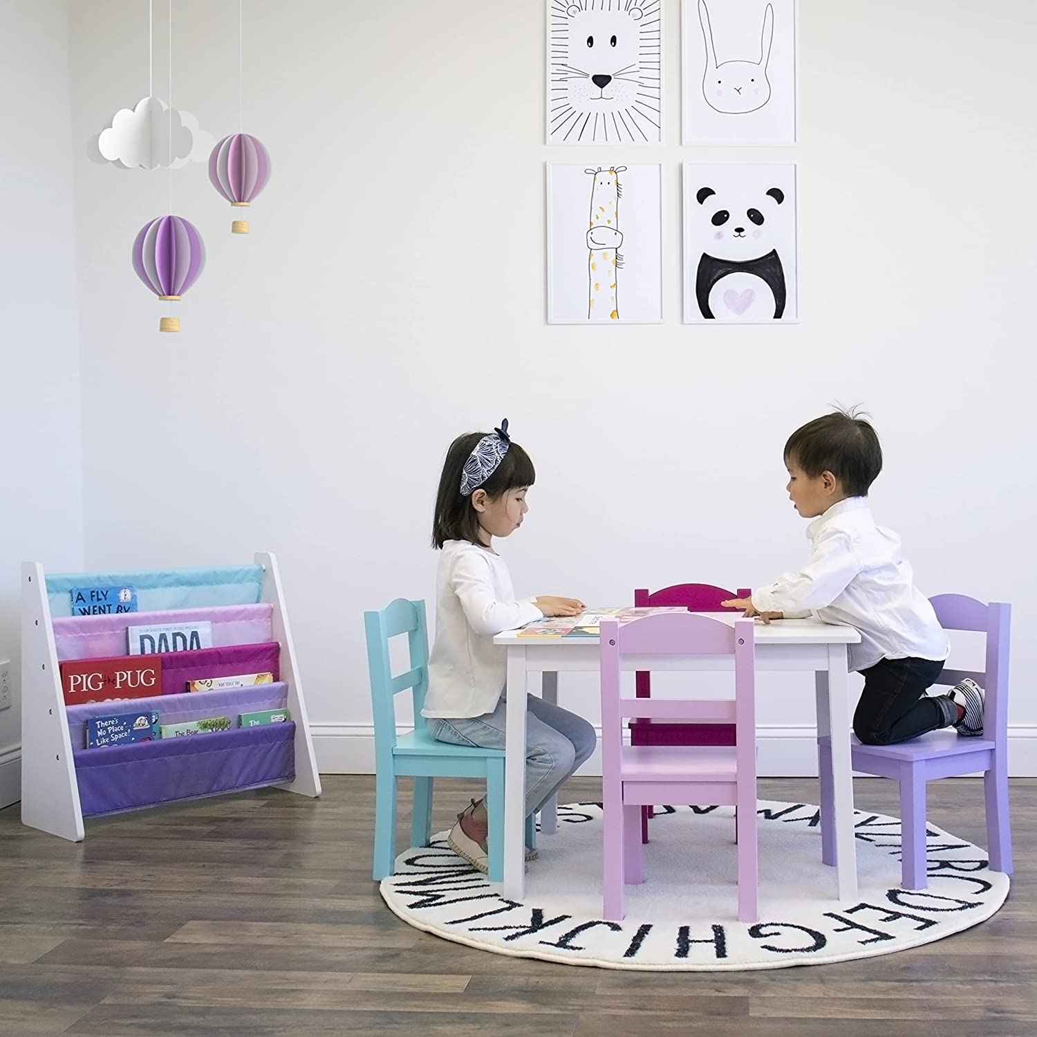 Humble Crew Tot Tutors Wood Table & 4 Chairs Set-White. Pink. Purple Forever Collection