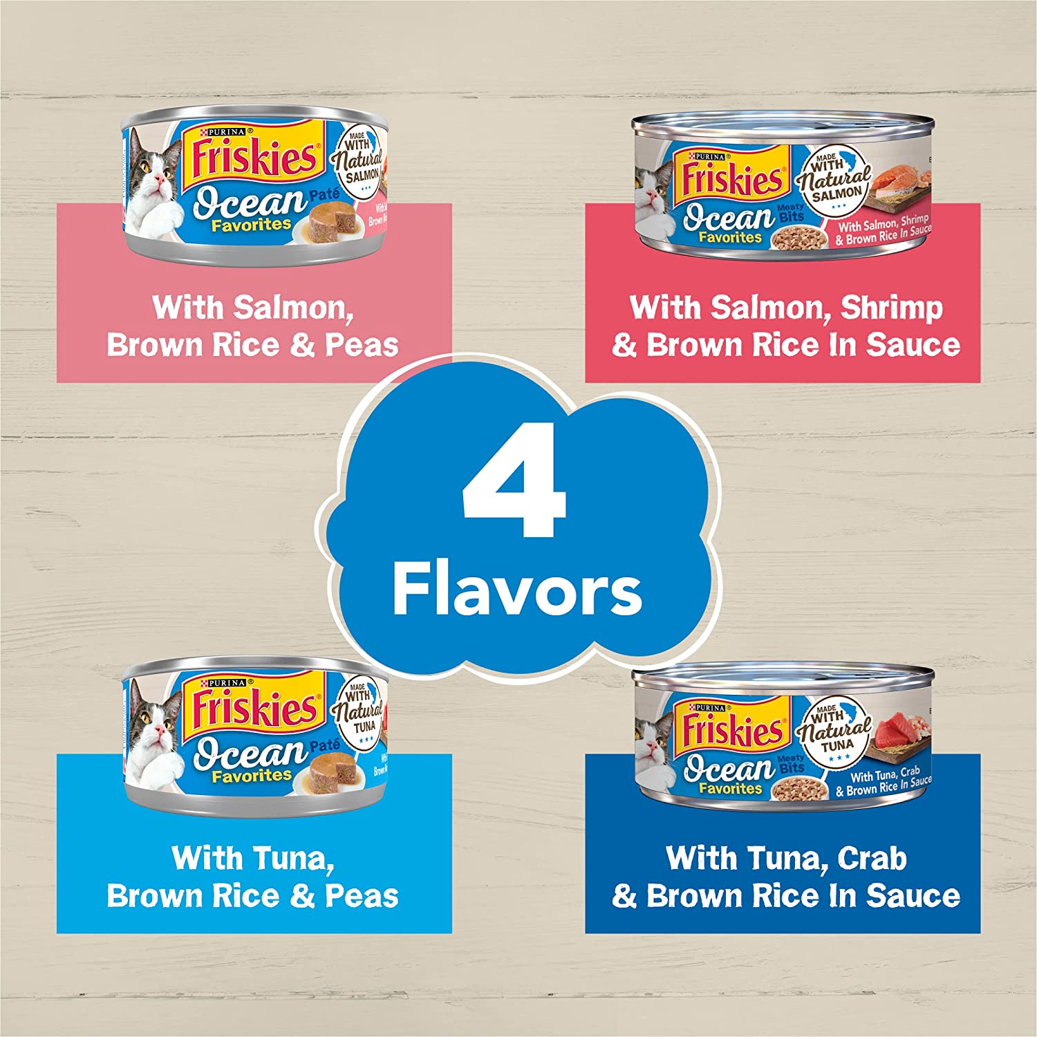 Purina Friskies Ocean Favorites Wet Cat Food Pate and Meaty Bits Variety Pack with Salmon and Tuna - (24) 5.5 oz. Cans