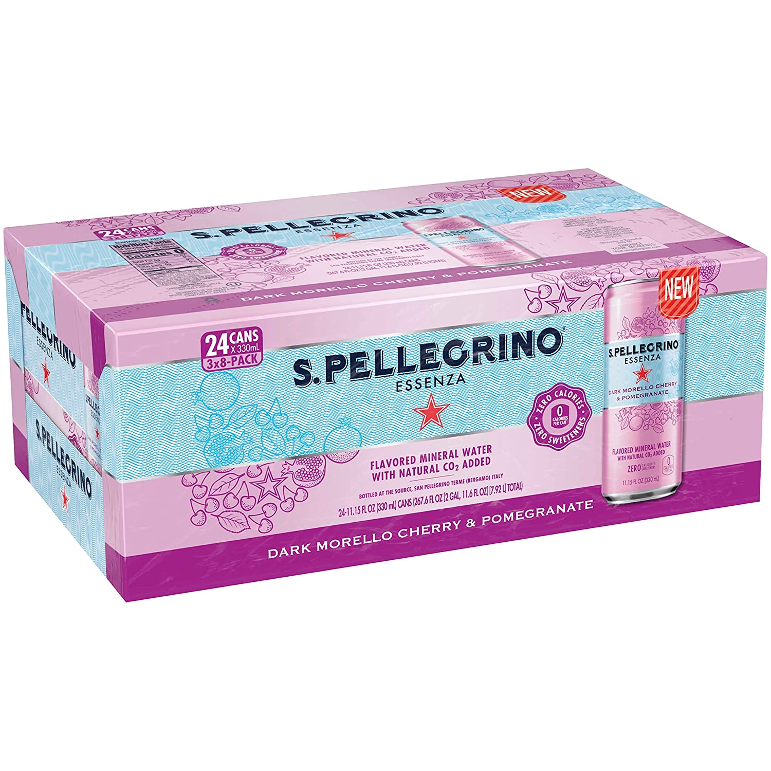 San Pellegrino Essenza Dark Morello Cherry & Pomegranate Flavored Mineral Water. (24 Pack)
