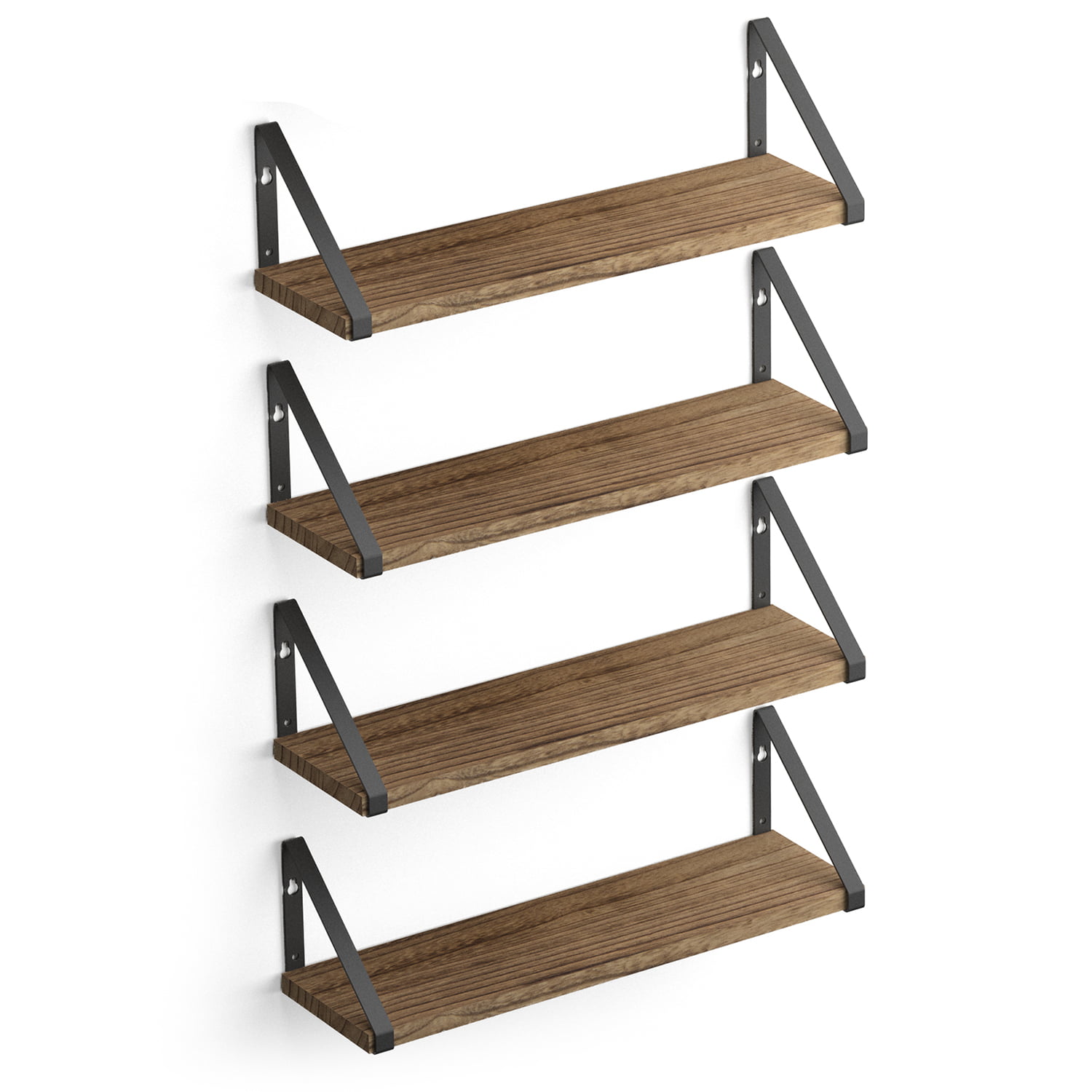 Wallniture Ponza 17″ Wall Shelf Rustic Decor Set of 4 Floating Shelves. Wood. Natural Burned