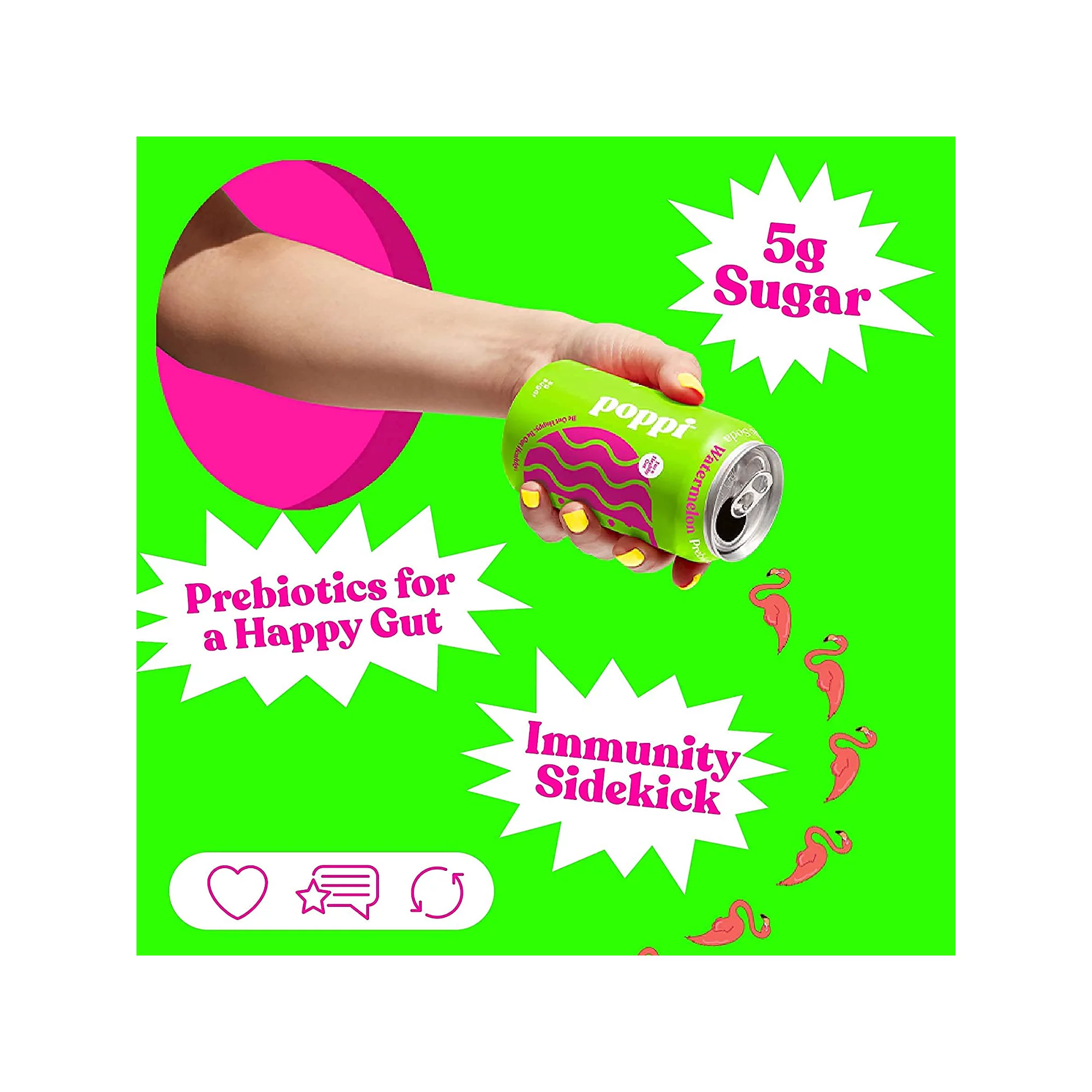 Poppi Prebiotic Soda. Watermelon. 12 Pack. 12 oz