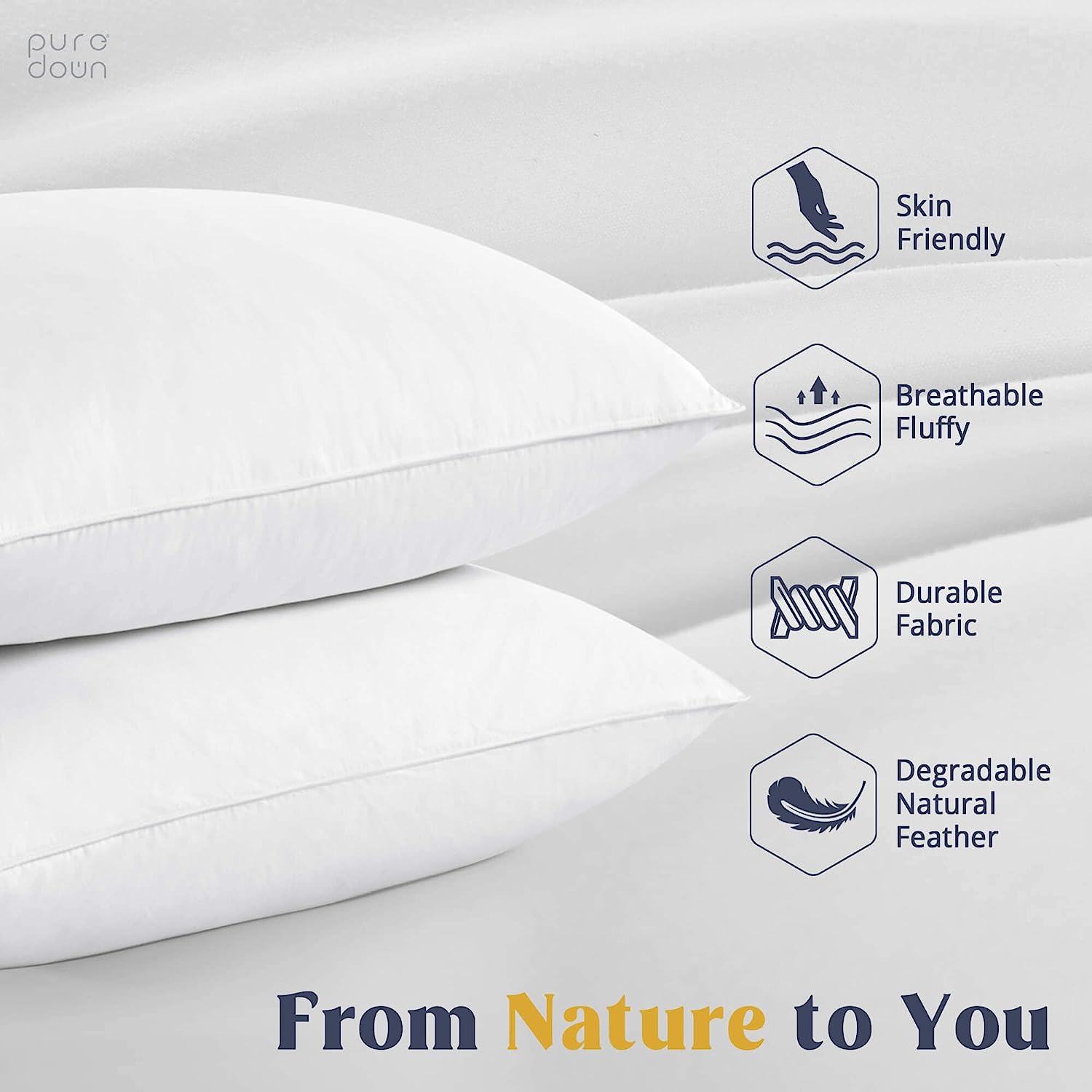Puredown Goose Feathers and Down White Pillow Inserts. Bed Sleeping Hotel Collection Pillows Set of 2 King Size
