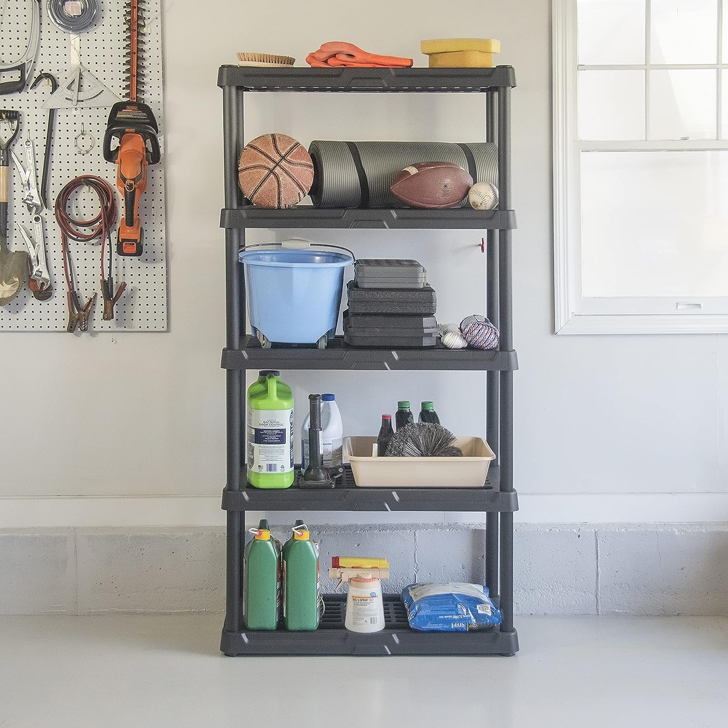 BLACK+DECKER. 5-Tier Heavy Duty Ventilated Storage Shelf. 150lbs/Shelf (71H x 36W x 18D). Plastic Shelving Unit