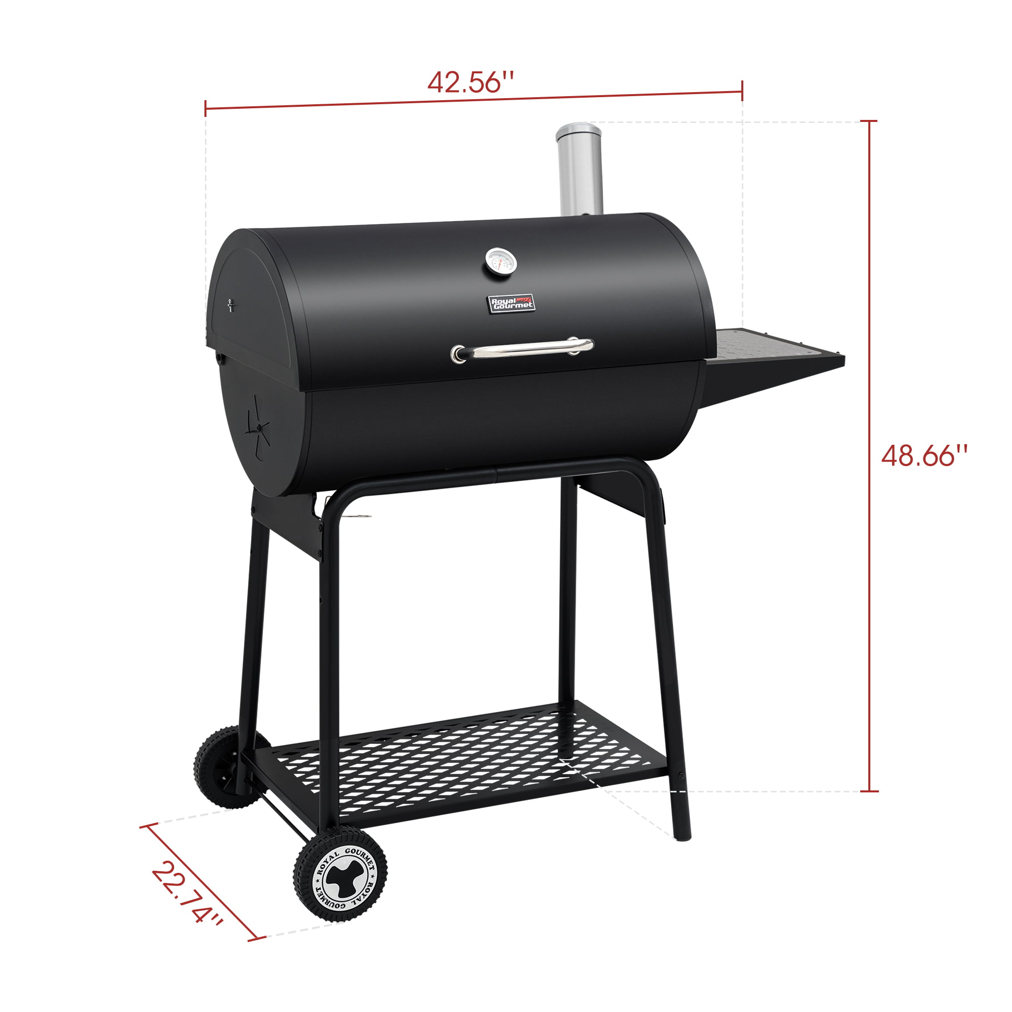 Royal Gourmet 30″ CC1830 627 Square inches Barrel Charcoal Grill with Side Table