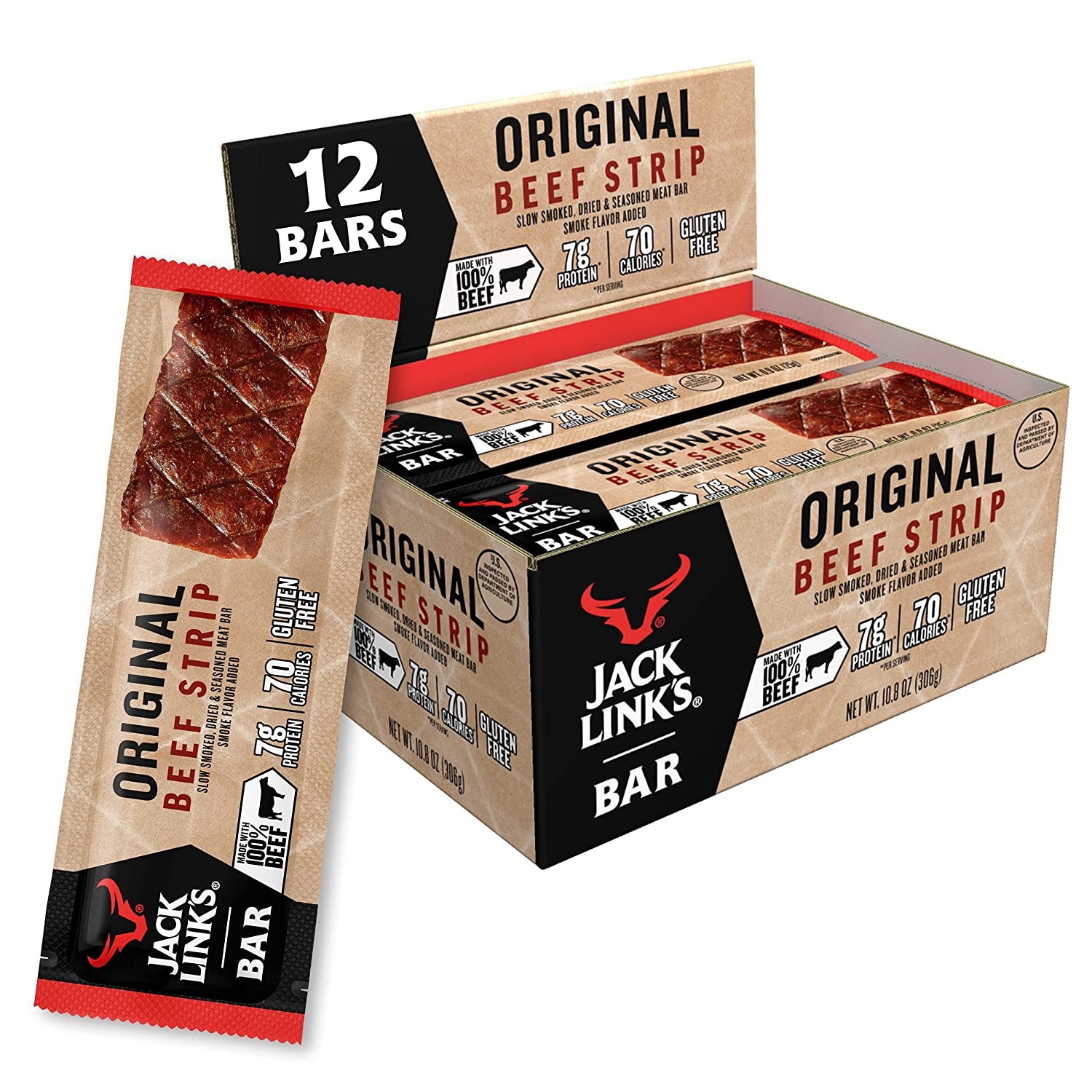 Jack Link-s Beef Jerky Bars. Original. 12 Count - 7g of Protein and 80 Calories Per Protein Bar