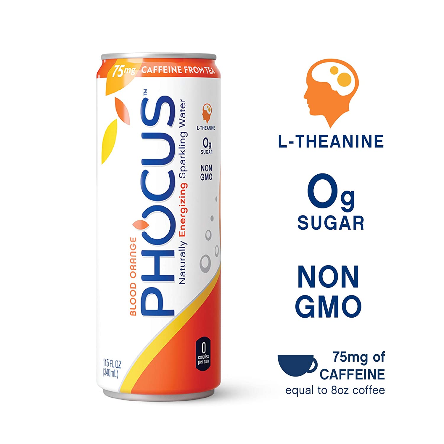 Phocus Caffeinated Sparkling Water. Clean Energy. 11.5 Fl Oz. (12 Pack)