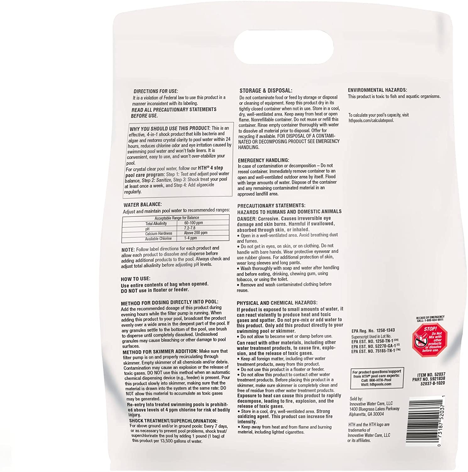 HTH Pool Care Shock Advanced. Swimming Pool Chemical Prevents Bacteria & Algae. Cal Hypo Formula. 1 lb (Pack of 12)